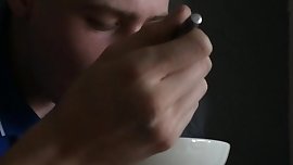 Cute blonde takes deep brown