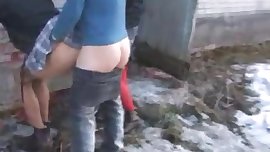 Two cheap prostitute outdoor anal. upskirt