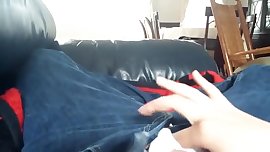 Rubbing in her jeans