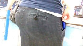 Brunette Denim Skirt Side Hump!