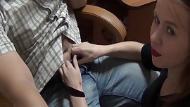 Tiny slut Dina make a blowjob and get the unexpected cumshot on her face