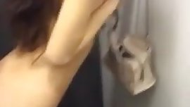 Skinny Asian fucked in changing room