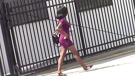 candids - ebony big tits & booty in tight dress