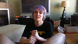 Hot handjob ends in mouth