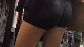 Blonde teen bubble butt in tight spandex shorts with VPL