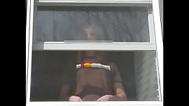 Small tits flash for neighbor